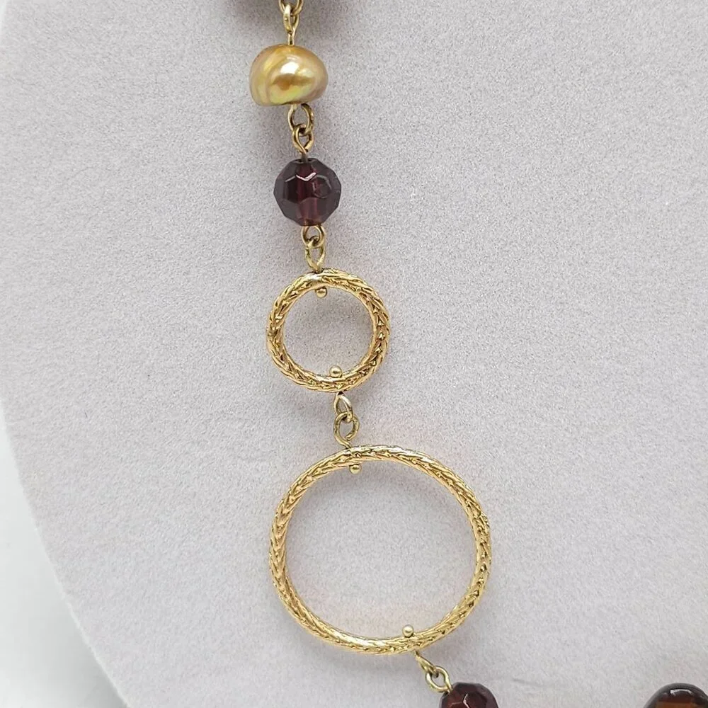 Gold Tone Ciprani Necklace Mixed Beads Geometric Shapes By Lia Sophia 37 Inches